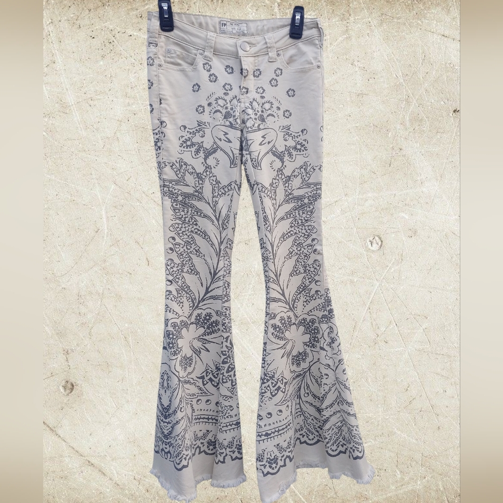 Free People Cream and Black Flare Pants - Picture 3 of 12